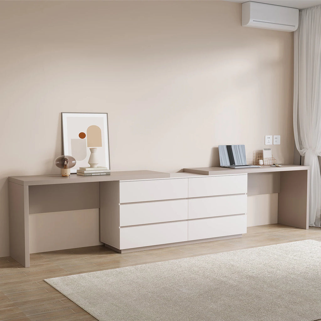 144 Inch Modern Home Office Expandable Dresser Desk with 6 Drawers for 2 Person