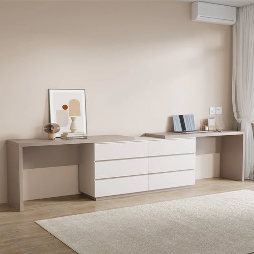 144 Inch Modern Home Office Expandable Dresser Desk with 6 Drawers for 2 Person
