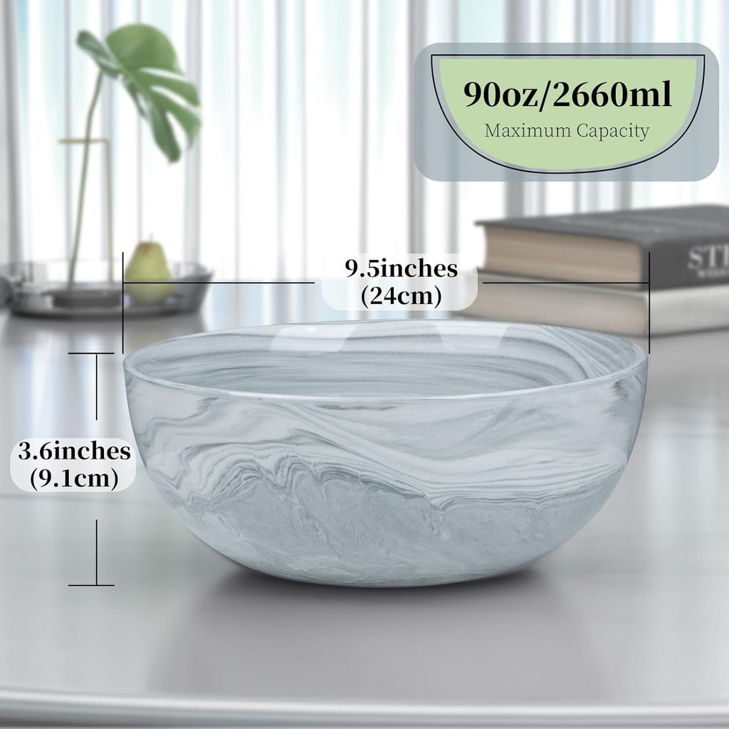 Large Decorative Fruit Bowl, Marble-Patterned Ceramic Bowl for Coffee Table Entryway Kitchen Modern Home Decor Centerpiece 9.5 Inches, Grey