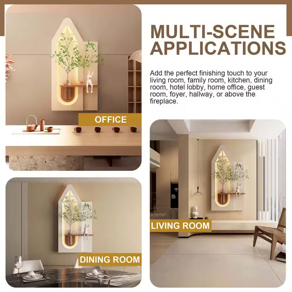 23.62 In. X 47.24 In. Adjustable Sandstone Wall Decor, Modern Decorative Painting with LED, Glass Vase, 3D Art Sculpture