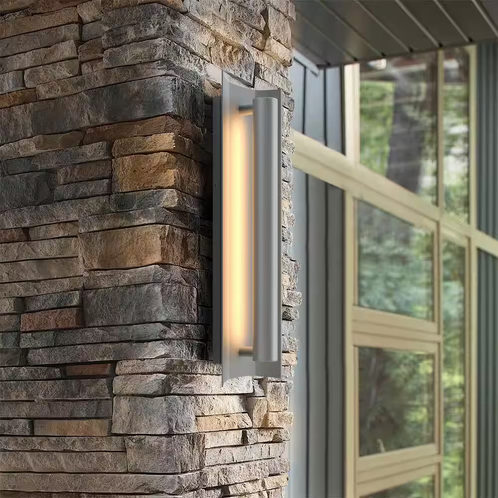 Gray Unique Outdoor Decorators 20 In. Lantern Sconce Integrated LED Hardwired Fixture Geometric Design Waterproof