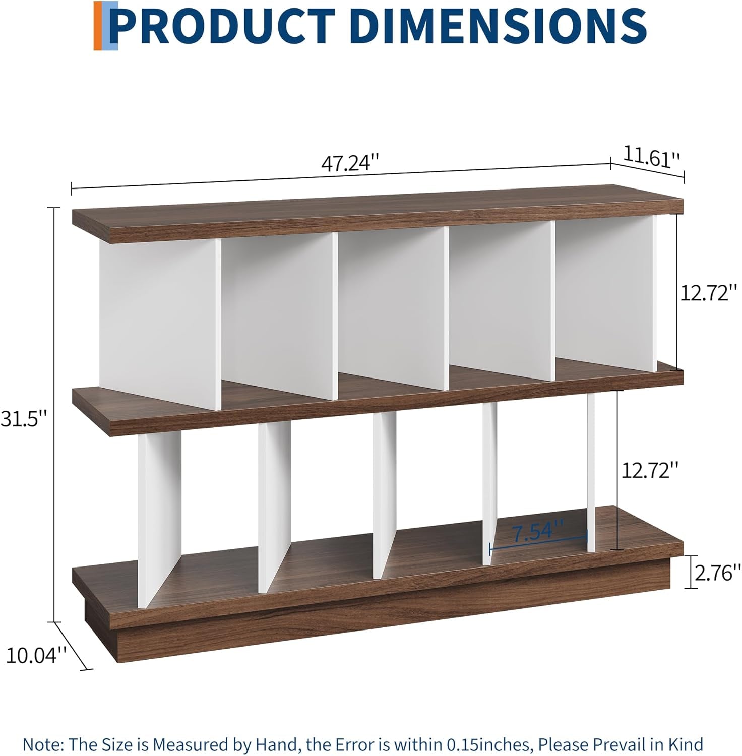 8 Cube Low Bookshelf Bookcase - Wooden TV Stand Cabinets with Removable Back Panels, Modern Home Display Storage Rack for Living Room, Bedroom, Entrance - Walnut