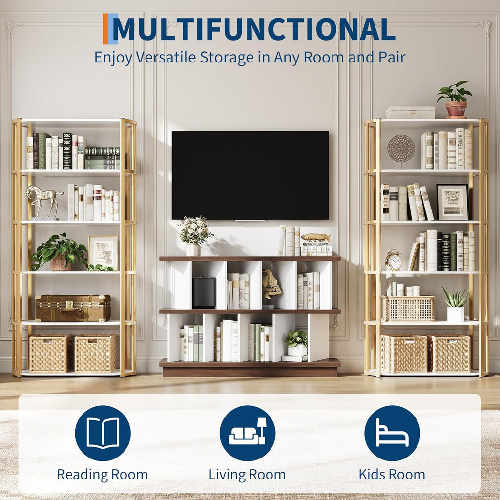 8 Cube Low Bookshelf Bookcase - Wooden TV Stand Cabinets with Removable Back Panels, Modern Home Display Storage Rack for Living Room, Bedroom, Entrance - Walnut