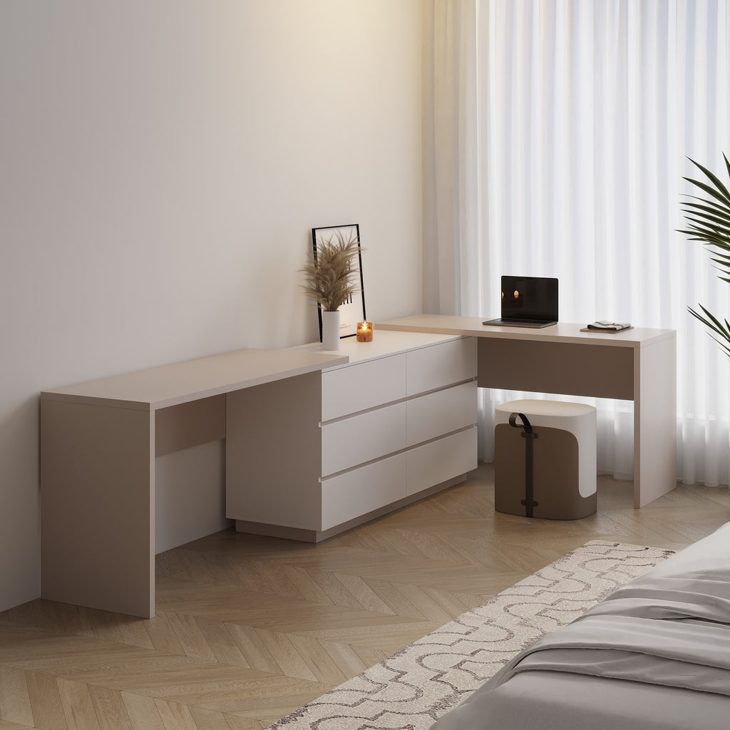 144 Inch Modern Home Office Expandable Dresser Desk with 6 Drawers for 2 Person