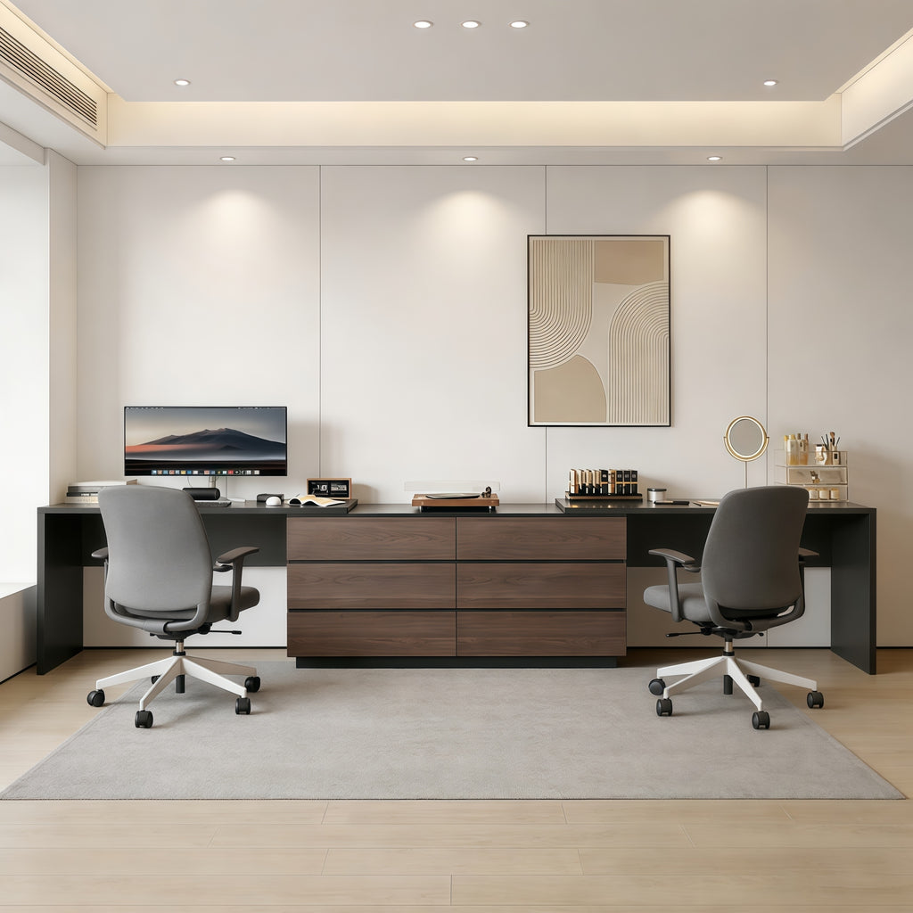 144 Inch Modern Home Office Expandable Dresser Desk with 6 Drawers for 2 Person