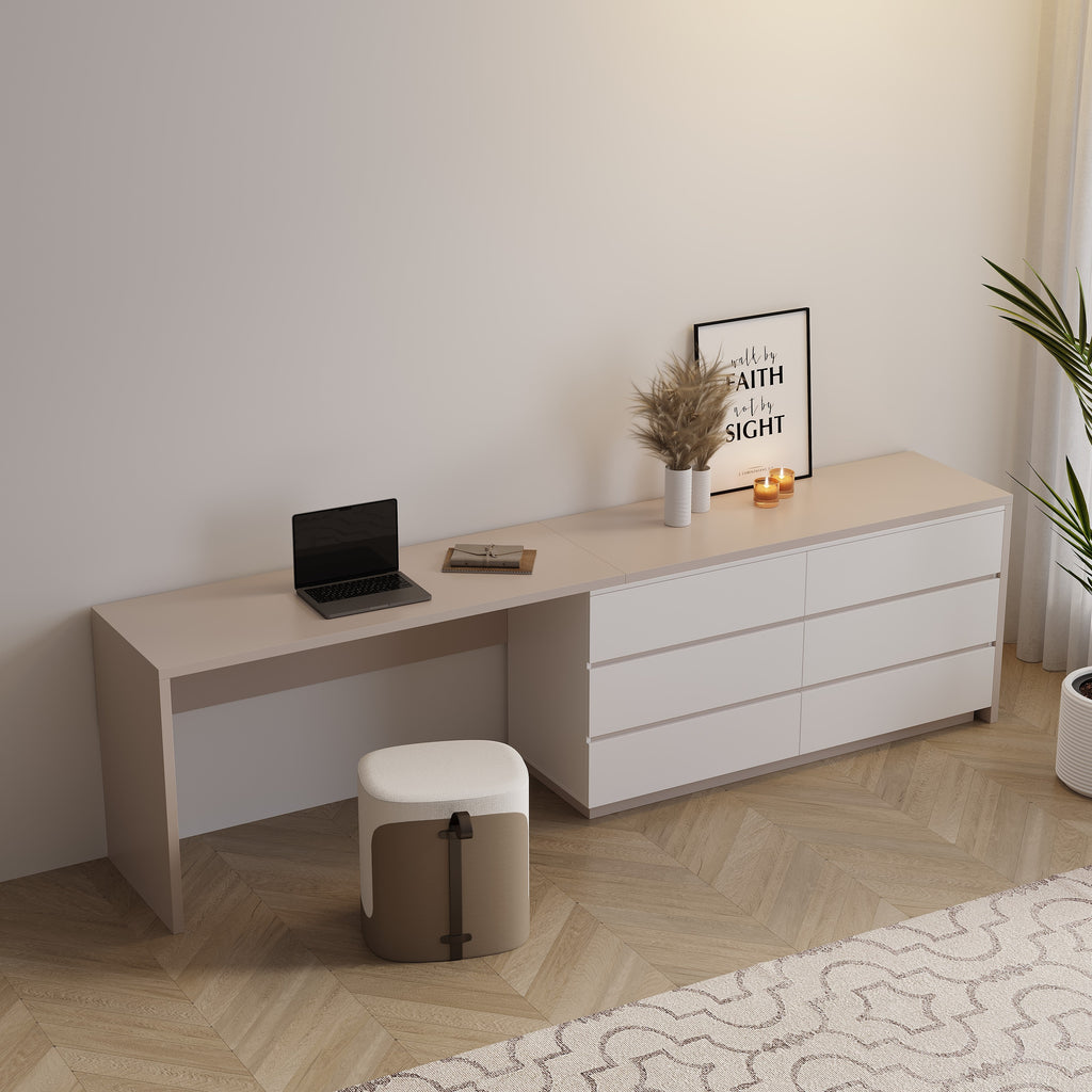 144 Inch Modern Home Office Expandable Dresser Desk with 6 Drawers for 2 Person