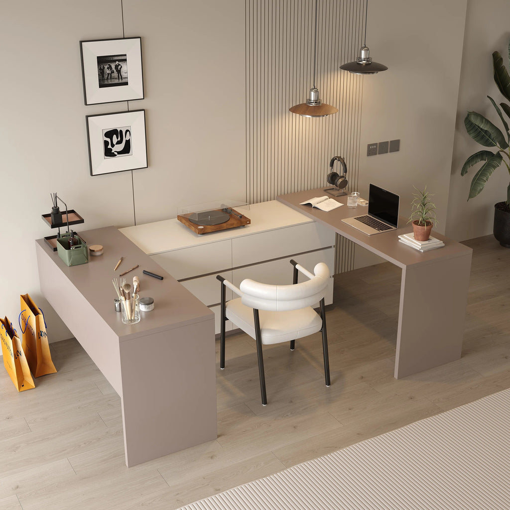144 Inch Modern Home Office Expandable Dresser Desk with 6 Drawers for 2 Person