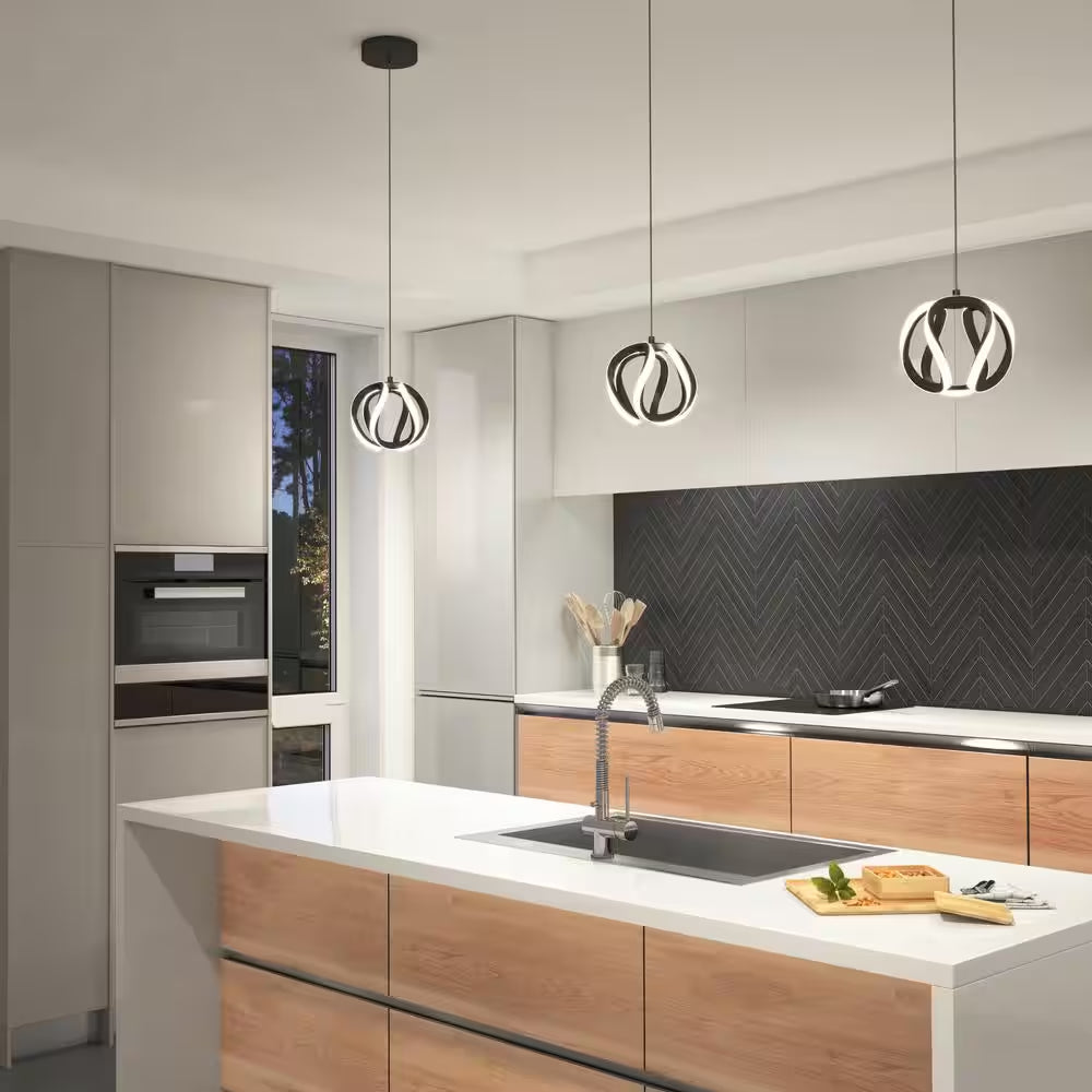 Vivaldi 16-Watt Modern Matte Black 3CCT Integrated LED Hanging Mini Pendant Light Fixture for Kitchen Island