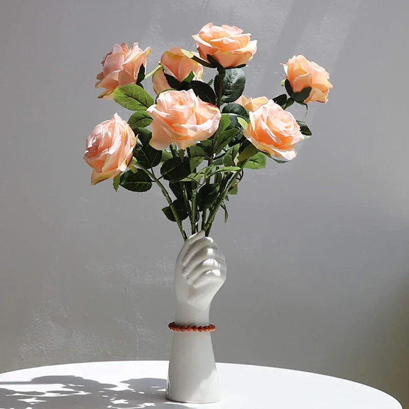 Ceramic Hand Vase Nordic Style Ceramics Vase Creative Plant Flower Vase Modern Home Office Decor Creative Floral Composition