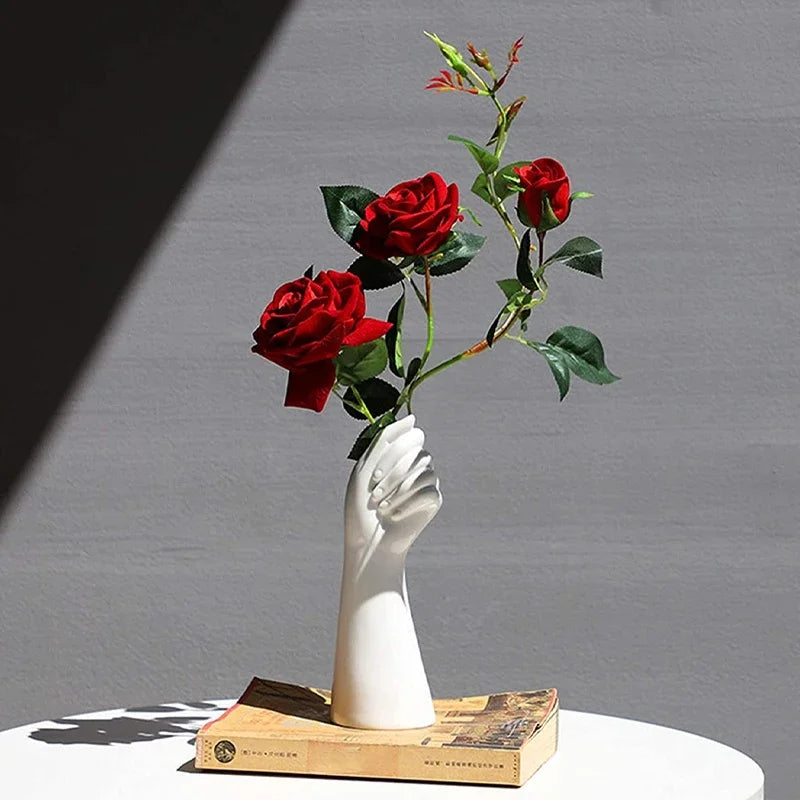 Ceramic Hand Vase Nordic Style Ceramics Vase Creative Plant Flower Vase Modern Home Office Decor Creative Floral Composition