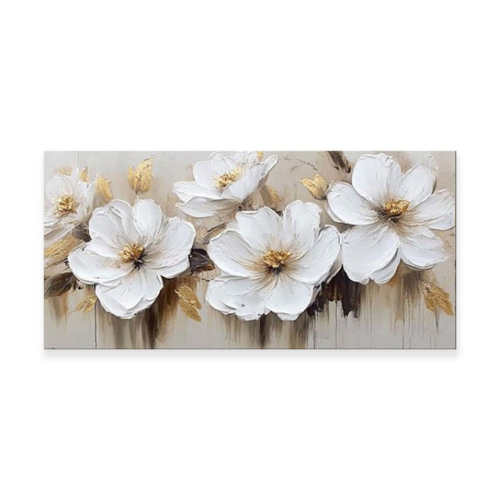 Abstract Flower Oil Painting on Canvas Large Wall Art Minimalist Floral Art Handmade Painting White Modern Home Decor for Living Room