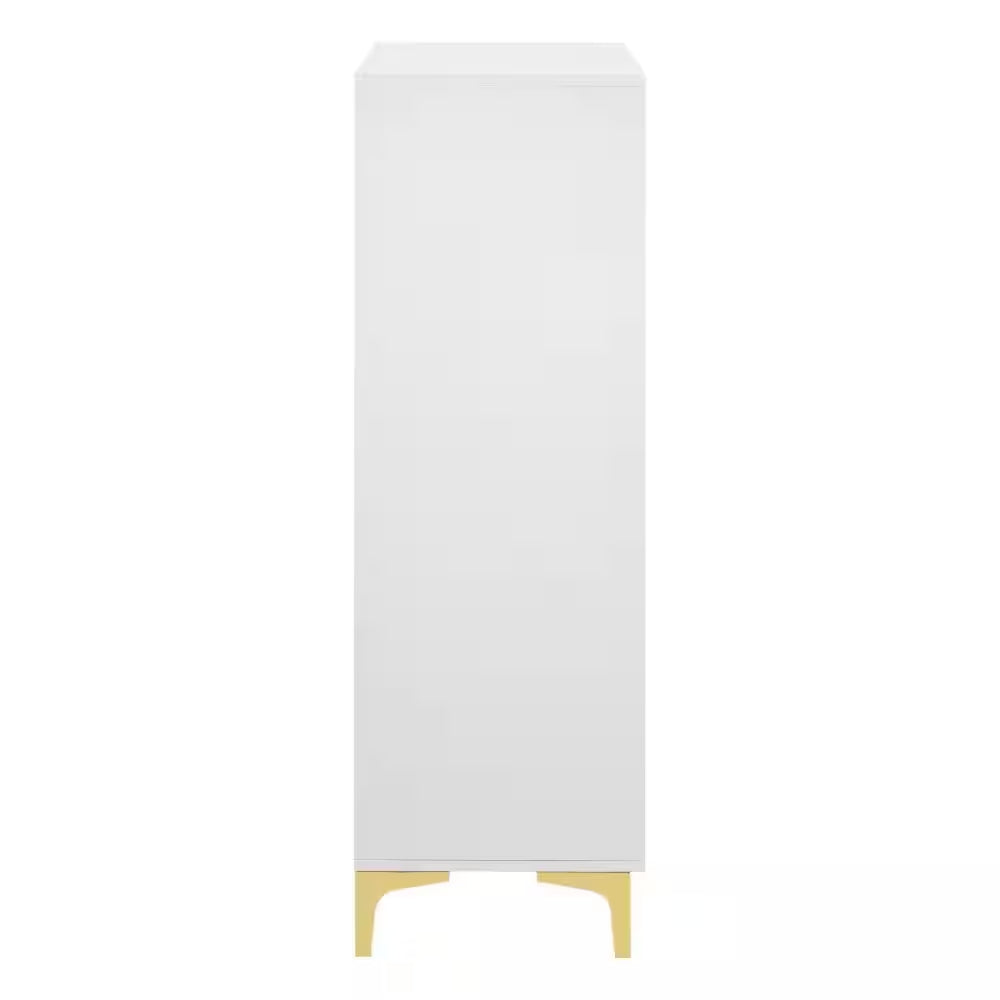 15.75 In. White and Gold 5-Drawer Wooden Tall Dresser Chest of Drawers