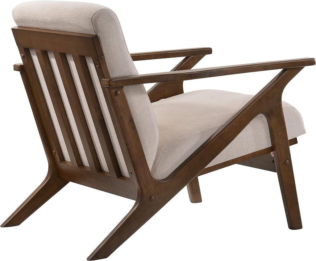 Zola Mid Century Modern Accent Chair Arm Chair: the Perfect Reading, Living Room, and Bedroom Chairs for Modern Home Furniture Use! Solid Wood Frame, Beige/Walnut