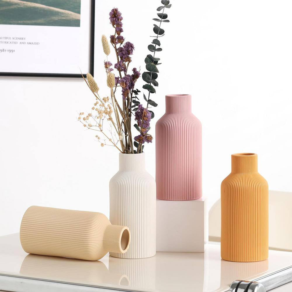 8 In. Ceramic Flower Vase, Minimalist Modern Home Decor for Table, Shelf Bookshelf, Mantel and Centerpieces, White