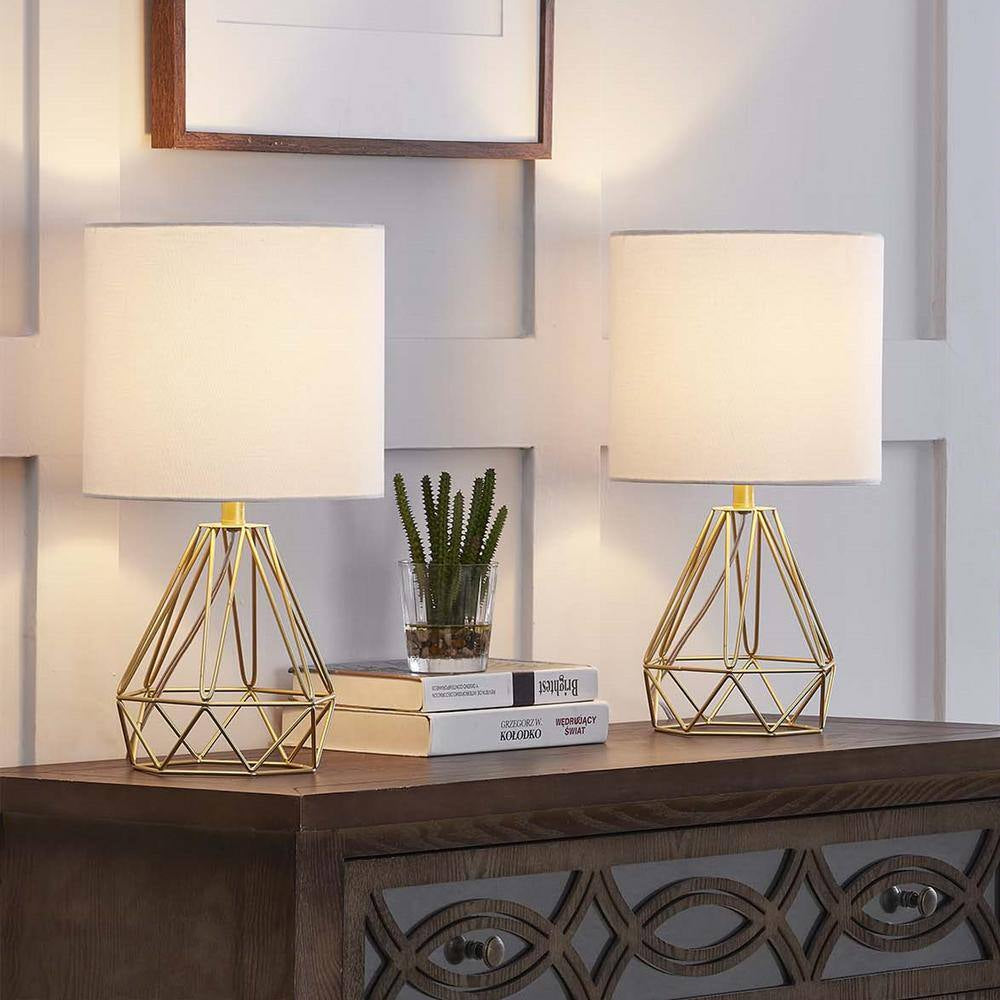 Detroit 18.75 In. Gold Modern Metal Bedroom Living Room Bedside Desk Nightstand Table Lamps (Set of 2)