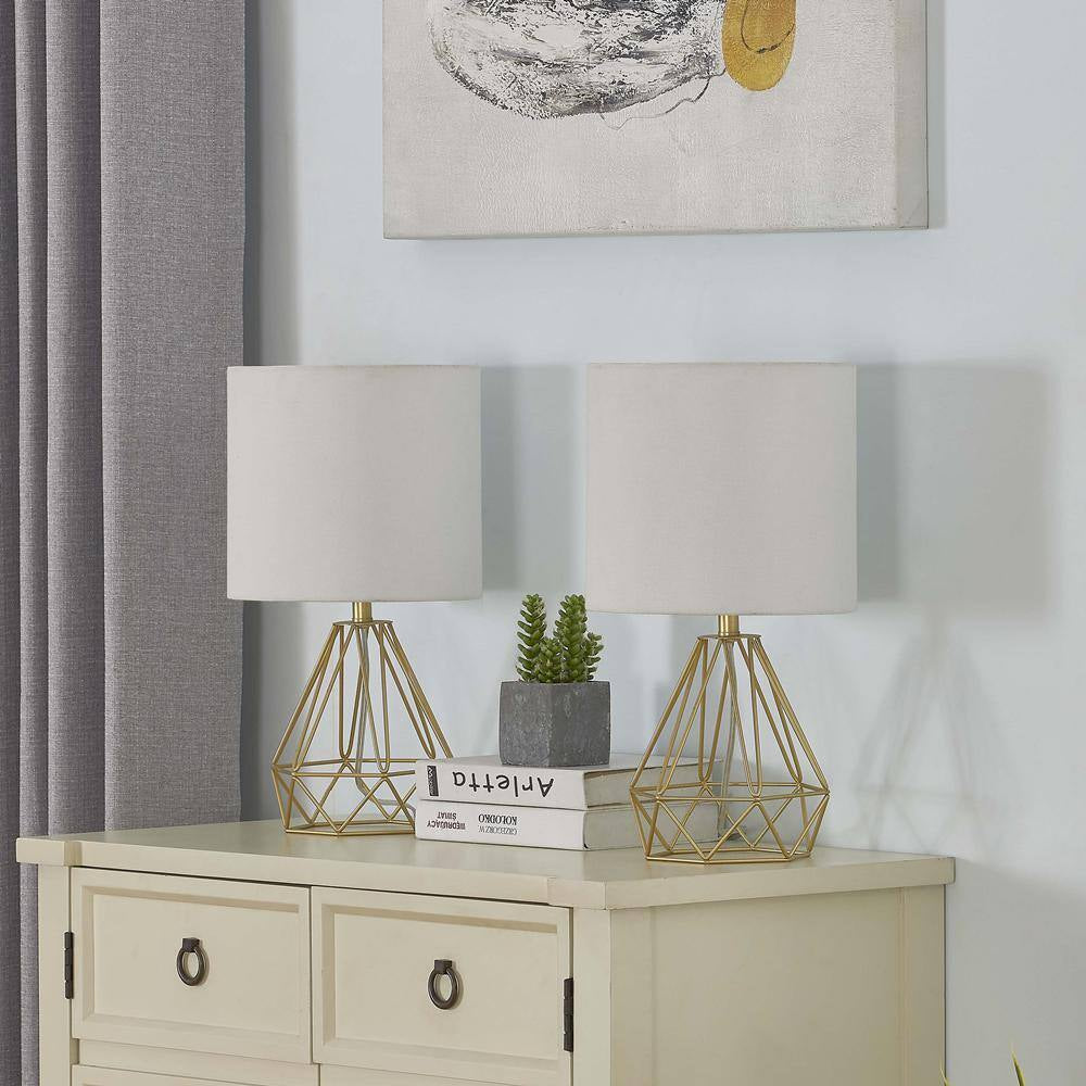 Detroit 18.75 In. Gold Modern Metal Bedroom Living Room Bedside Desk Nightstand Table Lamps (Set of 2)