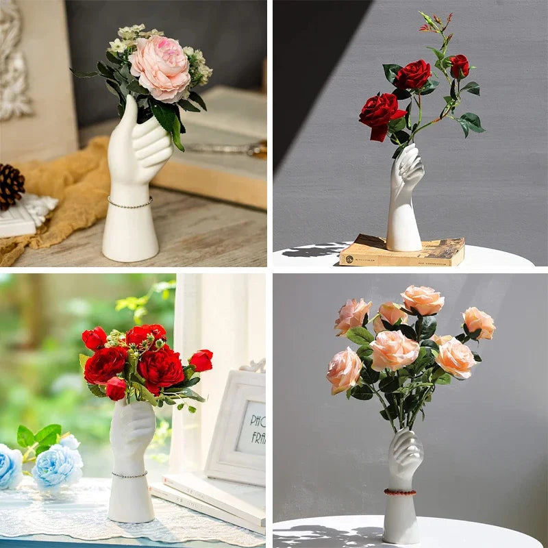 Ceramic Hand Vase Nordic Style Ceramics Vase Creative Plant Flower Vase Modern Home Office Decor Creative Floral Composition