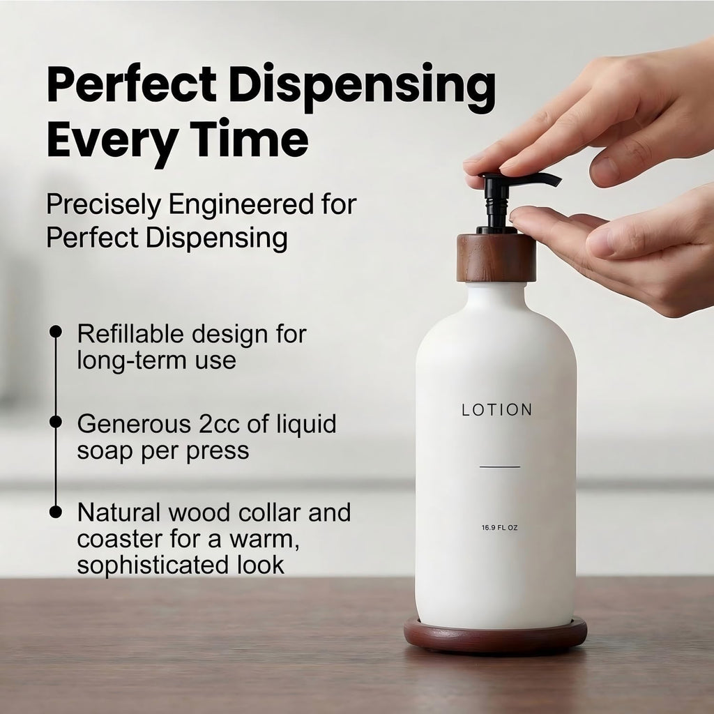 Soap Dispenser Bathroom, Refillable Lotion Dispenser with Tray, Glass Lotion Bottle with Pump, Suitable for Bathroom Countertop Soap Dispensers, Modern Home Decor. (White)