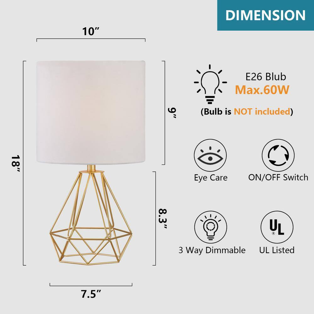 Detroit 18.75 In. Gold Modern Metal Bedroom Living Room Bedside Desk Nightstand Table Lamps (Set of 2)