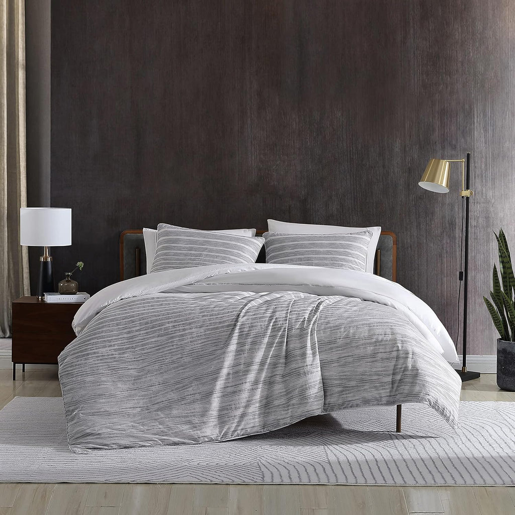 Kenneth Cole New York - King Duvet Cover Set, Reversible Cotton Bedding with Matching Shams, Modern Home Decor (Abstract Stripe Grey, King)