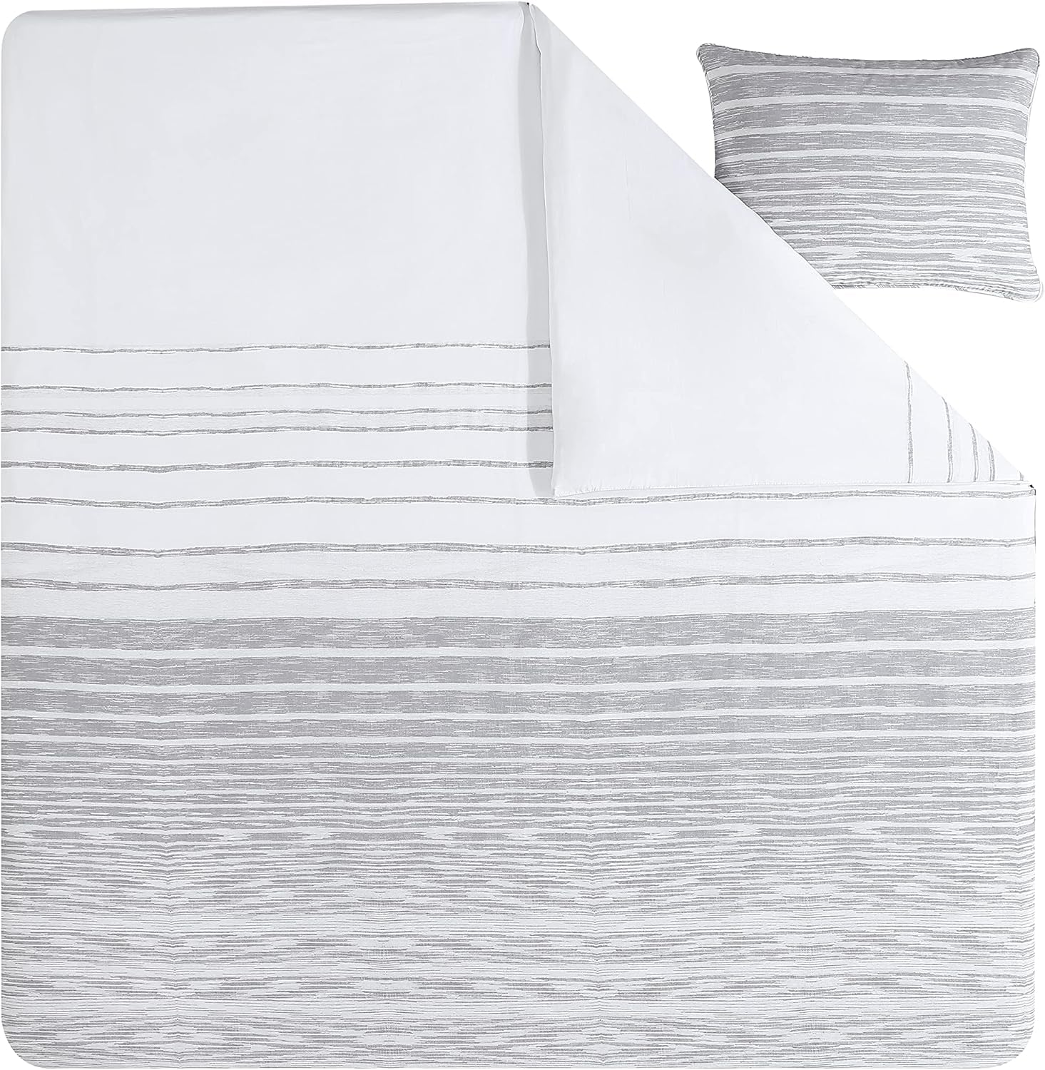 Kenneth Cole New York - King Duvet Cover Set, Reversible Cotton Bedding with Matching Shams, Modern Home Decor (Abstract Stripe Grey, King)