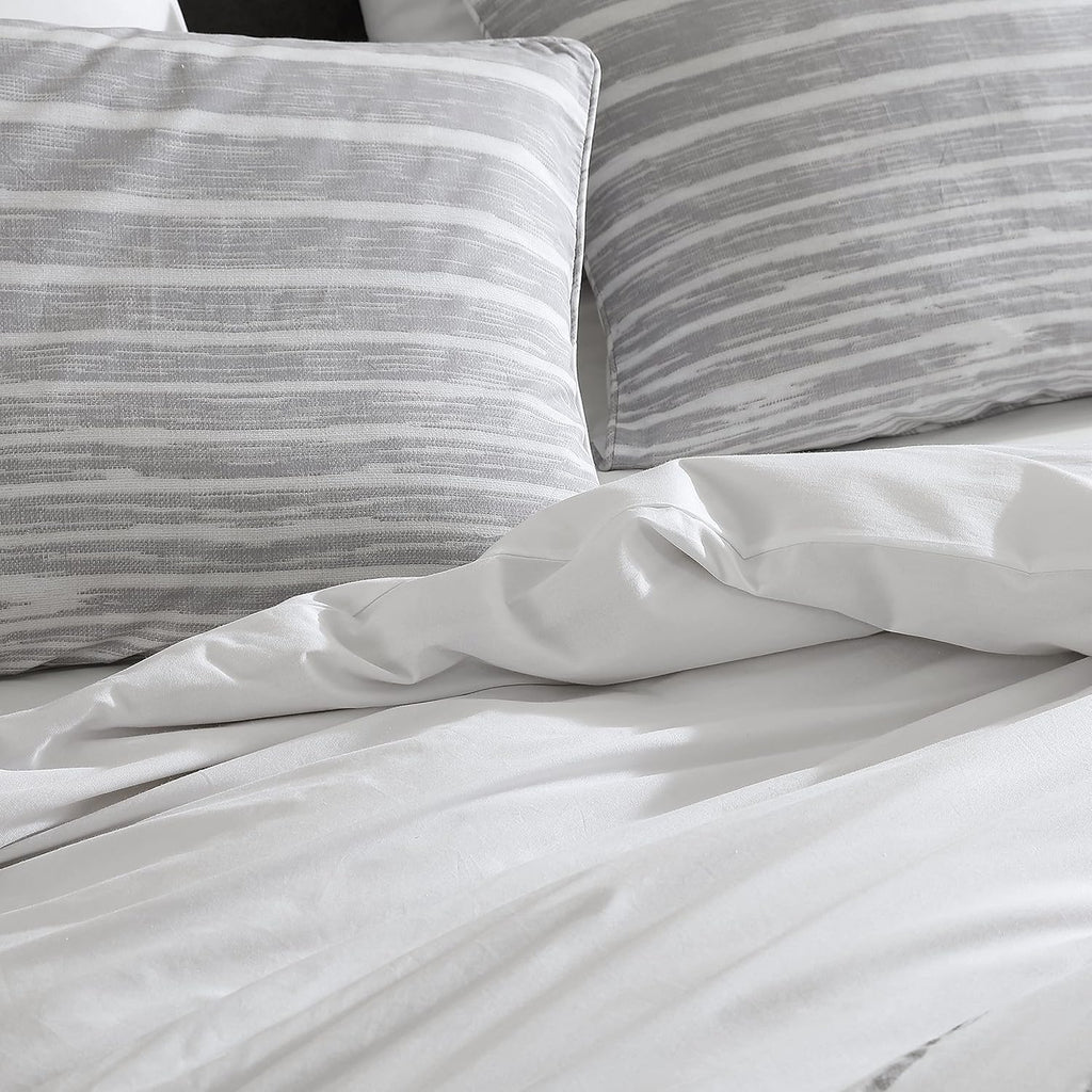 Kenneth Cole New York - King Duvet Cover Set, Reversible Cotton Bedding with Matching Shams, Modern Home Decor (Abstract Stripe Grey, King)