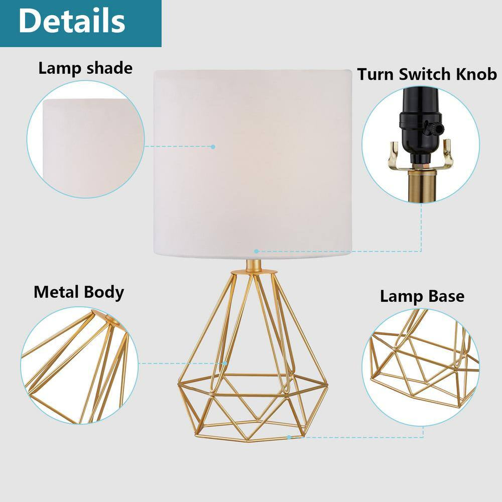 Detroit 18.75 In. Gold Modern Metal Bedroom Living Room Bedside Desk Nightstand Table Lamps (Set of 2)
