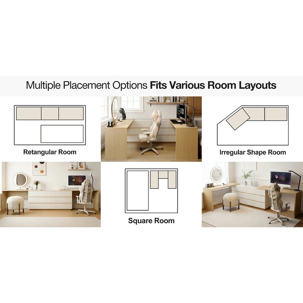 144 Inch Modern Home Office Expandable Dresser Desk with 6 Drawers for 2 Person