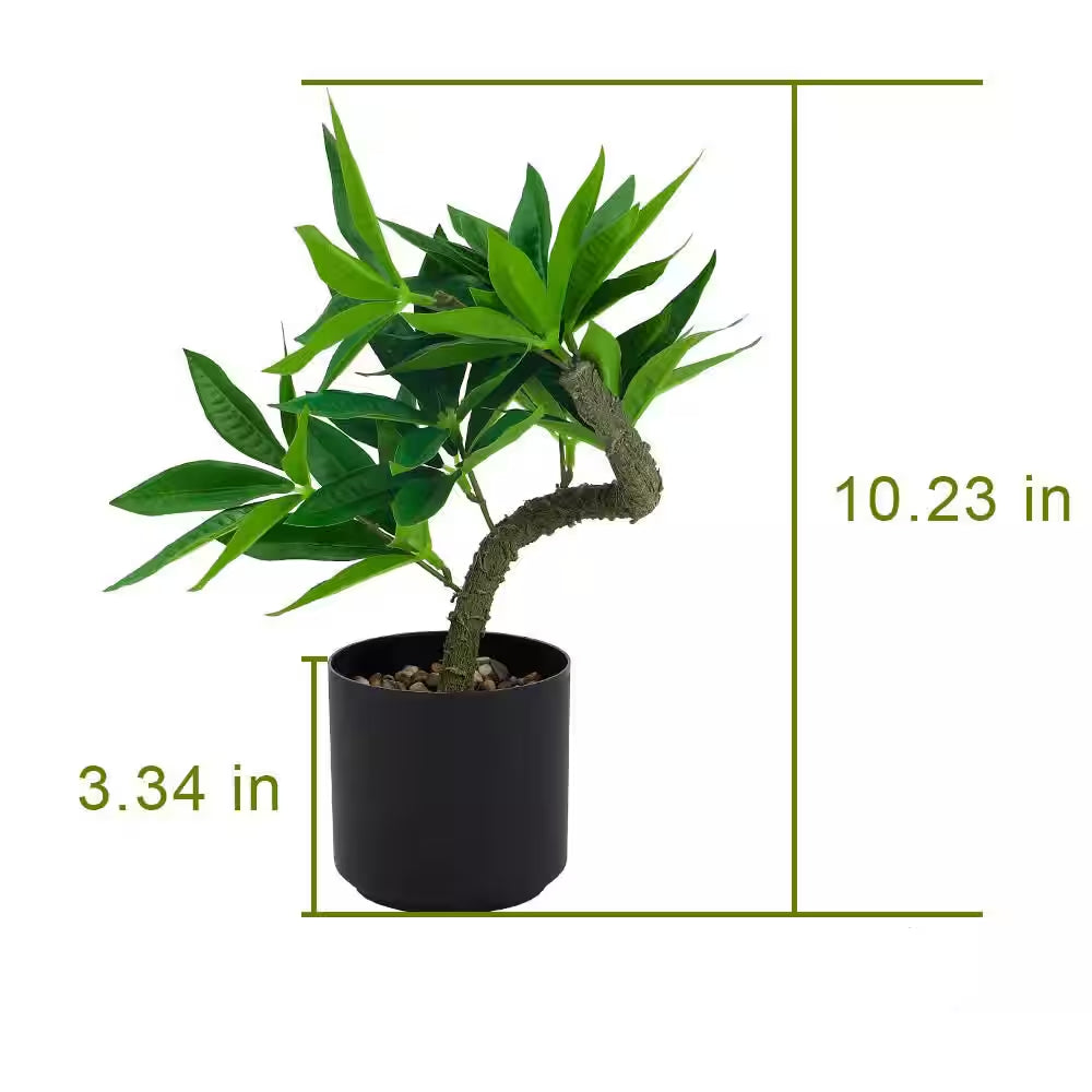 10 In. Green Artificial Plants in Black Pot for Desk Modern Home Decor