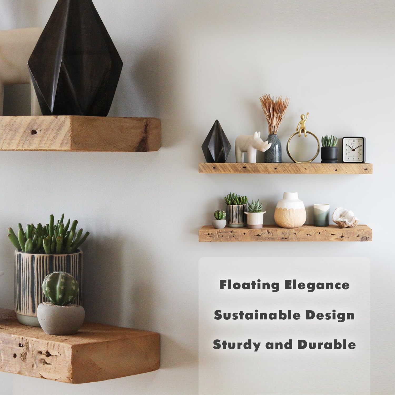Reclaimed Barnwood Planks | Floating Shelves for Wall W/Flush Mount Shelf Bracket Set Included | Set of 2 (Natural, 48" X 4.5" X 2")