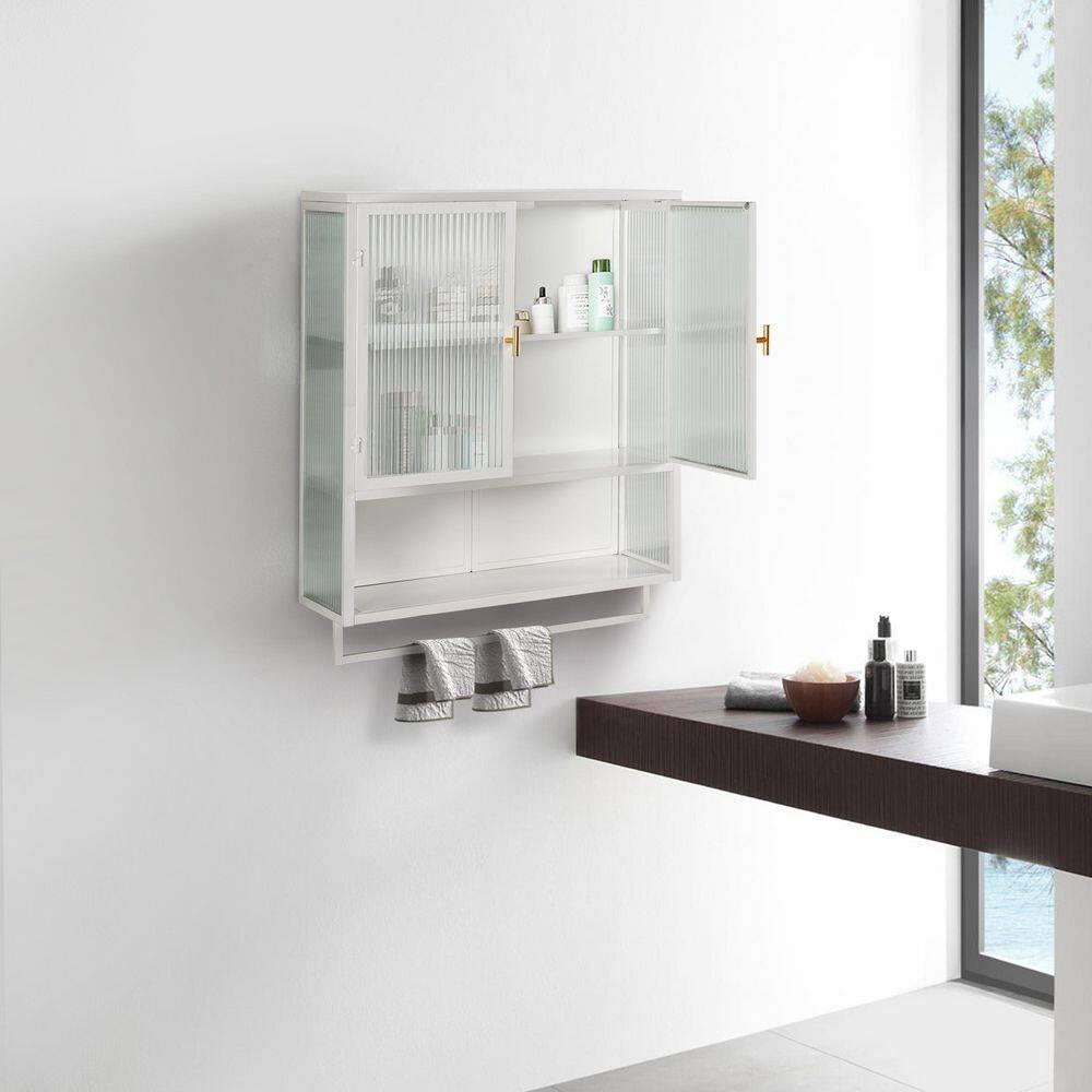 23.62 In. W X 27.56 In. H Rectangular White Metal Surface Mount Medicine Cabinet without Mirror, with Towel Rack