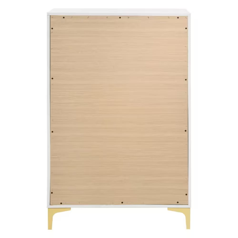 15.75 In. White and Gold 5-Drawer Wooden Tall Dresser Chest of Drawers