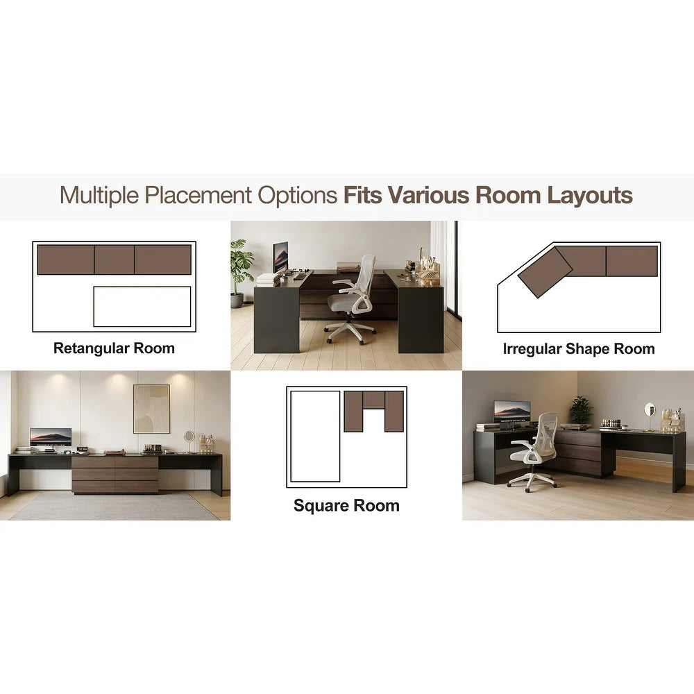 144 Inch Modern Home Office Expandable Dresser Desk with 6 Drawers for 2 Person
