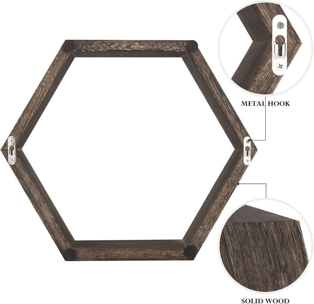 Hexagon Shelves, Set of 3 Wall Shelves Floating Shelves, Wood Display Shelves for Wall Decor, Bathroom, Kitchen, Bedroom, Living Room, Office