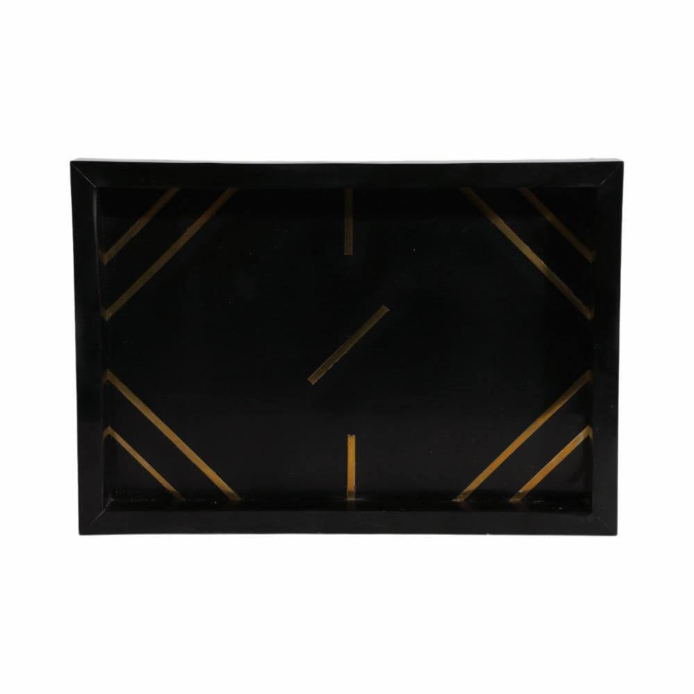 Black 13/18/24 In. Resin Wood Modern Brass Inlay Rectangle Trays