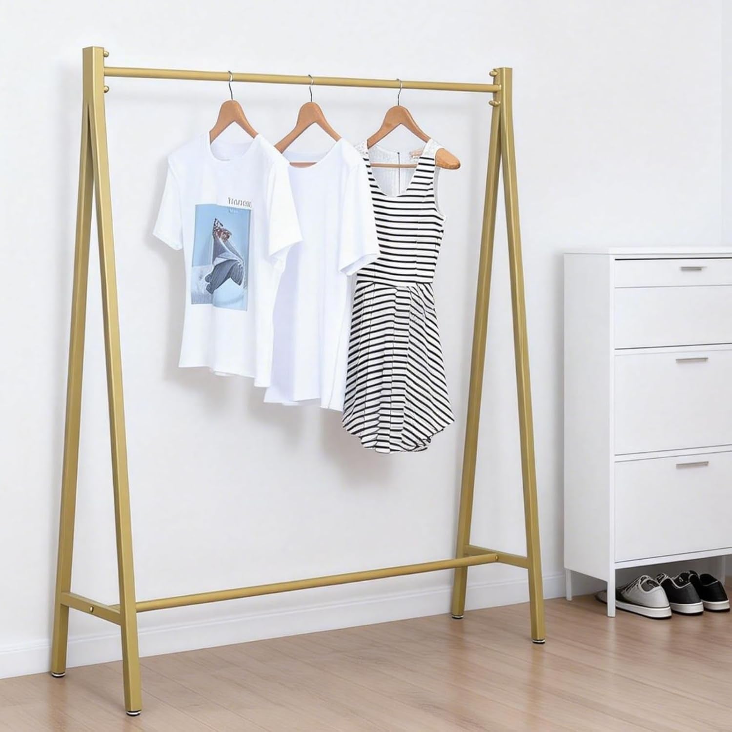 Urban Iron Clothing Racks, 59In, Commercial Clothes Racks for Hanging Clothes, Modern Metal Garment Rack, Retail Display Rack Standing Clothes Rack(Gold)