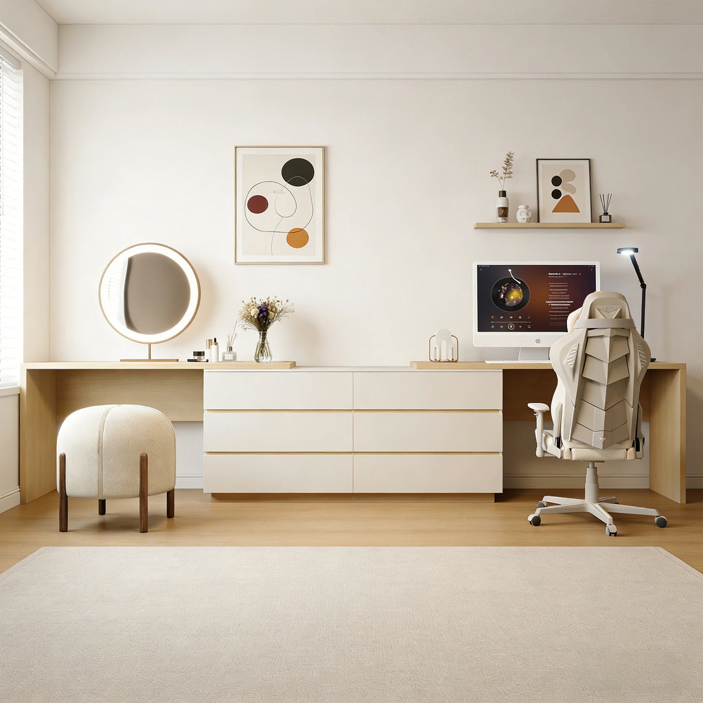 144 Inch Modern Home Office Expandable Dresser Desk with 6 Drawers for 2 Person