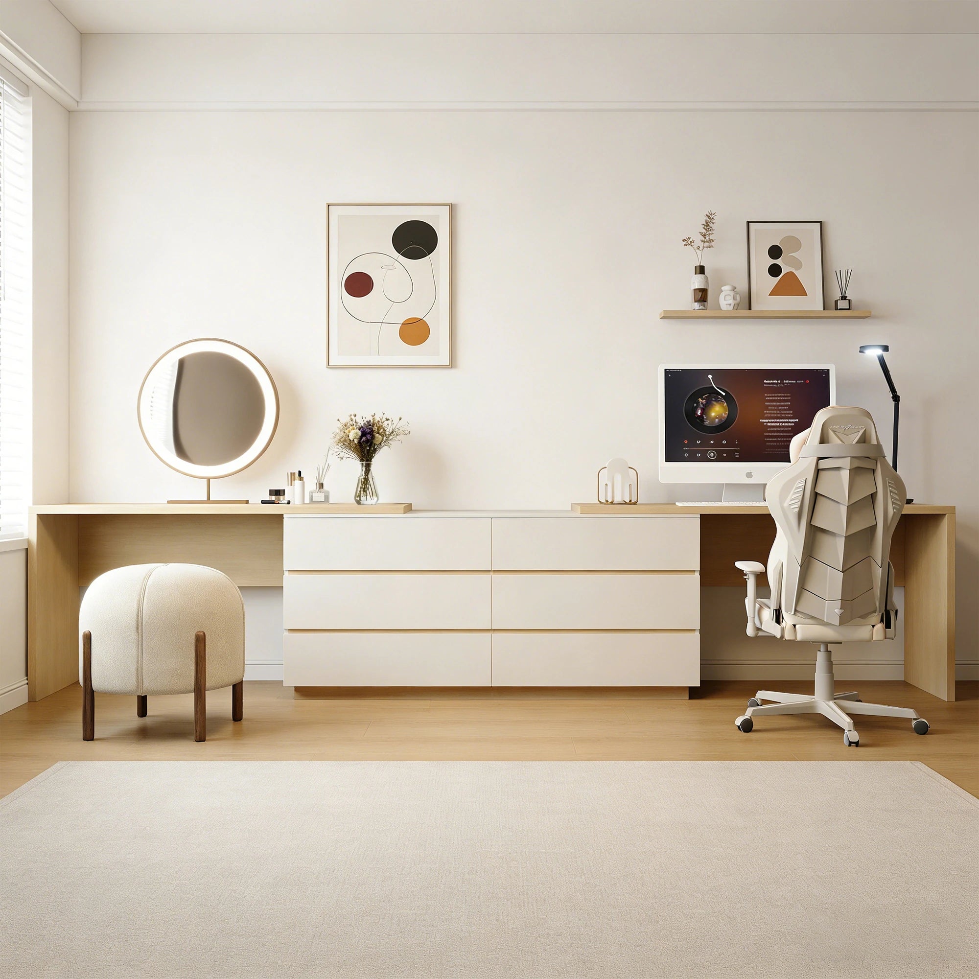 144 Inch Modern Home Office Expandable Dresser Desk with 6 Drawers for 2 Person