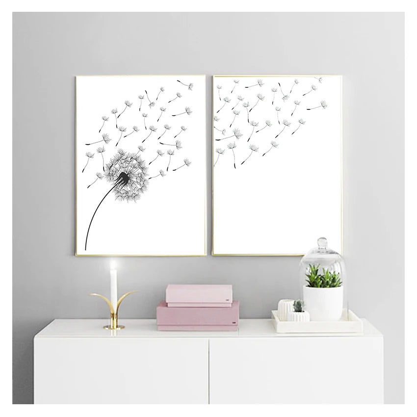 And White Minimalist Poster Prints Canvas Wall Art Painting Decoration Picture Modern Home Decor Set of 3 Dandelion Black