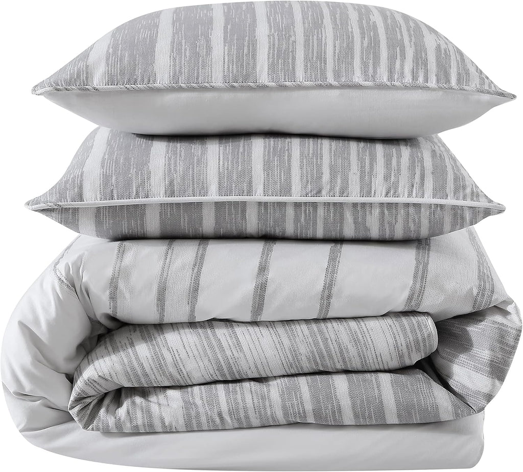 Kenneth Cole New York - King Duvet Cover Set, Reversible Cotton Bedding with Matching Shams, Modern Home Decor (Abstract Stripe Grey, King)