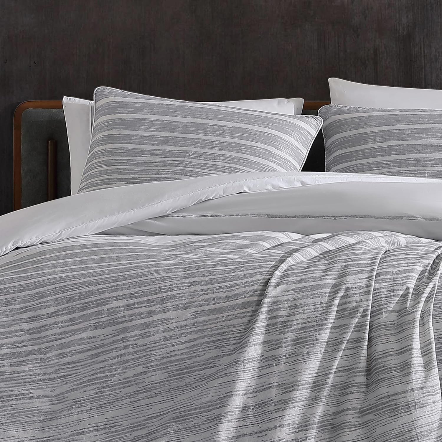 Kenneth Cole New York - King Duvet Cover Set, Reversible Cotton Bedding with Matching Shams, Modern Home Decor (Abstract Stripe Grey, King)
