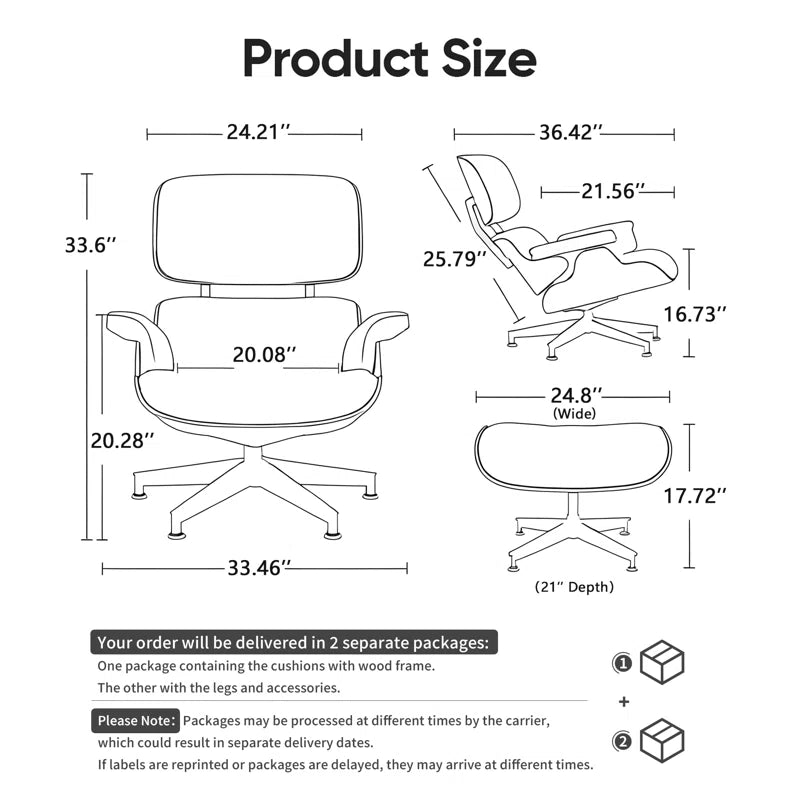 Classic Genuine Leather Swivel Lounge Chair with Ottoman for Modern Home, Solid Wood Accent Chair