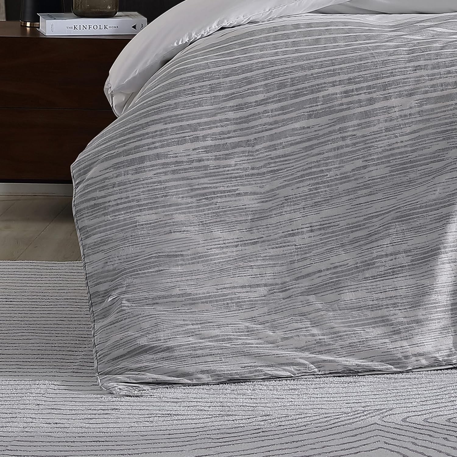 Kenneth Cole New York - King Duvet Cover Set, Reversible Cotton Bedding with Matching Shams, Modern Home Decor (Abstract Stripe Grey, King)