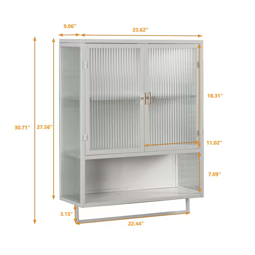 23.62 In. W X 27.56 In. H Rectangular White Metal Surface Mount Medicine Cabinet without Mirror, with Towel Rack