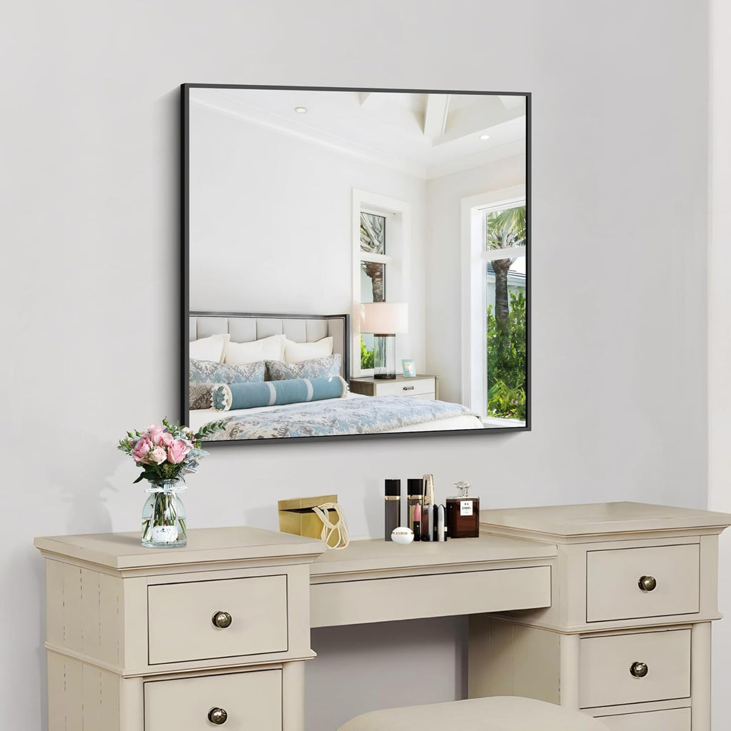 Bathroom Mirror,30X30 Square Black Mirror with Aluminum Metal Frame,Black Vanity Wall Mirror Modern Home Decor for Bathroom, Living Room, Farmhouse and Entryway