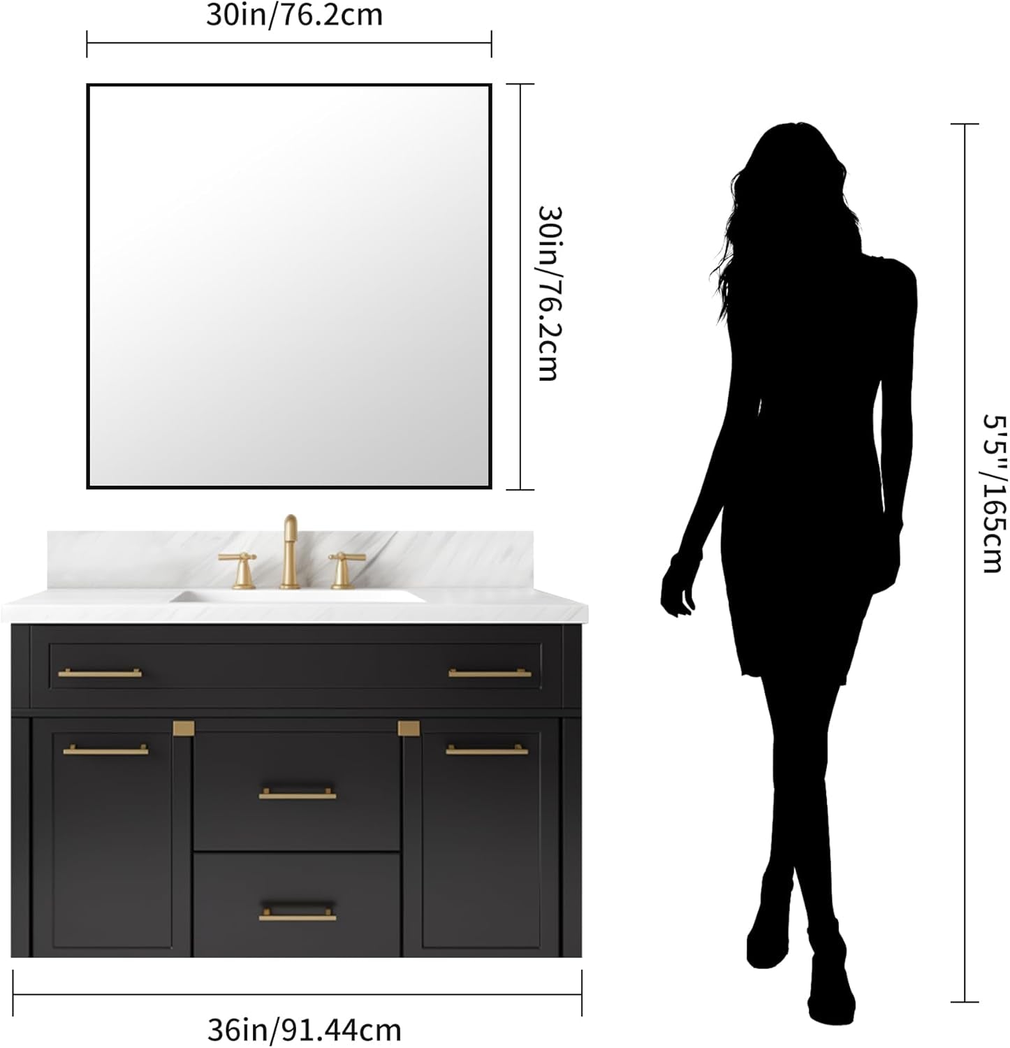 Bathroom Mirror,30X30 Square Black Mirror with Aluminum Metal Frame,Black Vanity Wall Mirror Modern Home Decor for Bathroom, Living Room, Farmhouse and Entryway