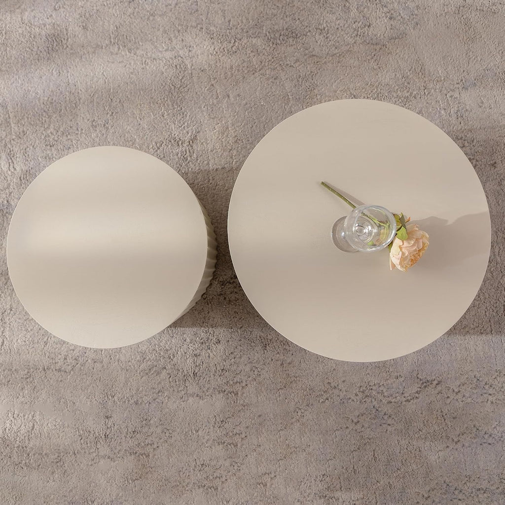 47.25" round Coffeetable Wooden Olive-Shaped,Set of 2,Handcrafted Relief Sturdy Pedestal for Small Space Living Room Bedroom