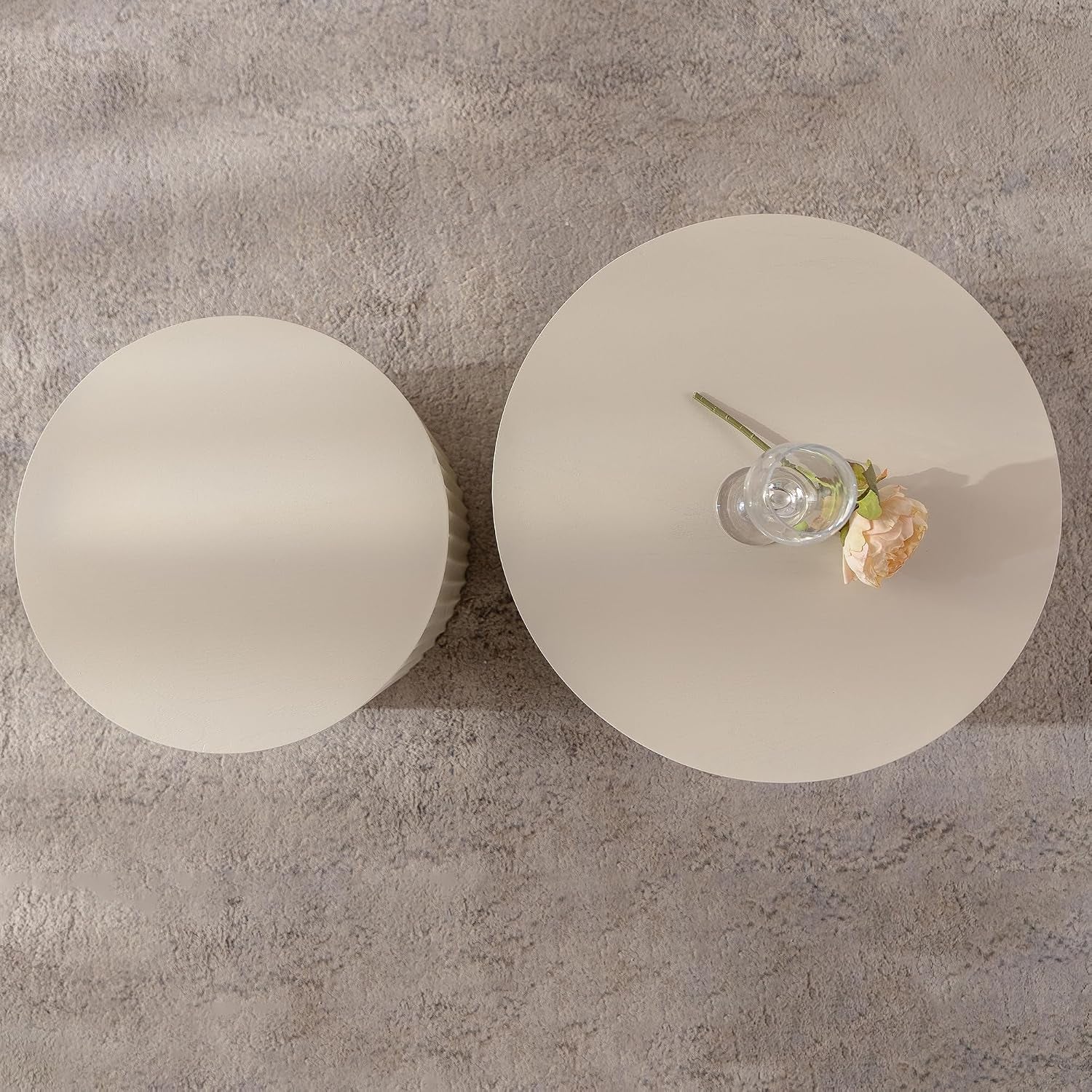 47.25" round Coffeetable Wooden Olive-Shaped,Set of 2,Handcrafted Relief Sturdy Pedestal for Small Space Living Room Bedroom
