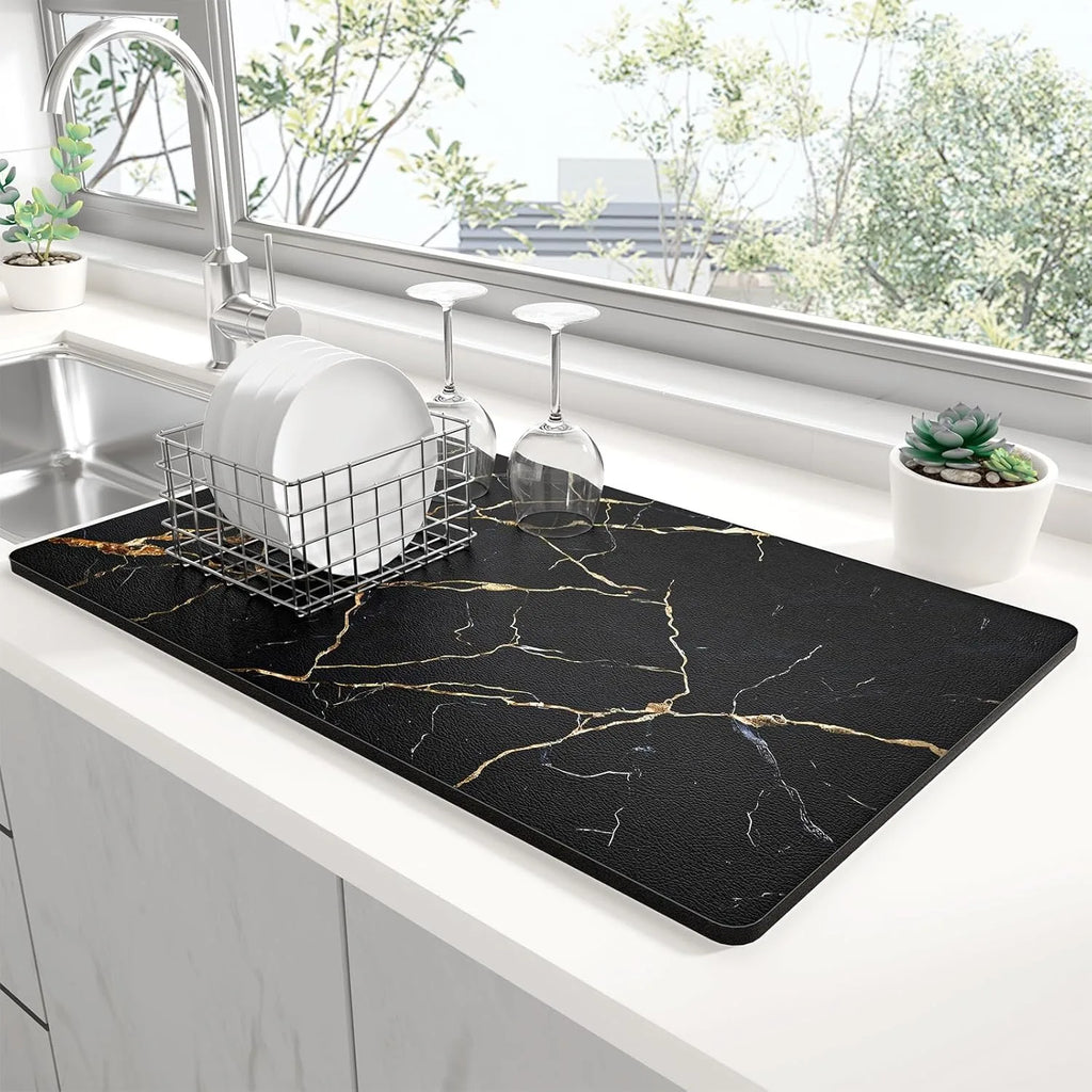 Marble Texture Kitchen Drying Mat Non-Slip Heat Resistant Countertop Pad Modern Home Decor Sink Mat for Dishes Glasses Cutlery