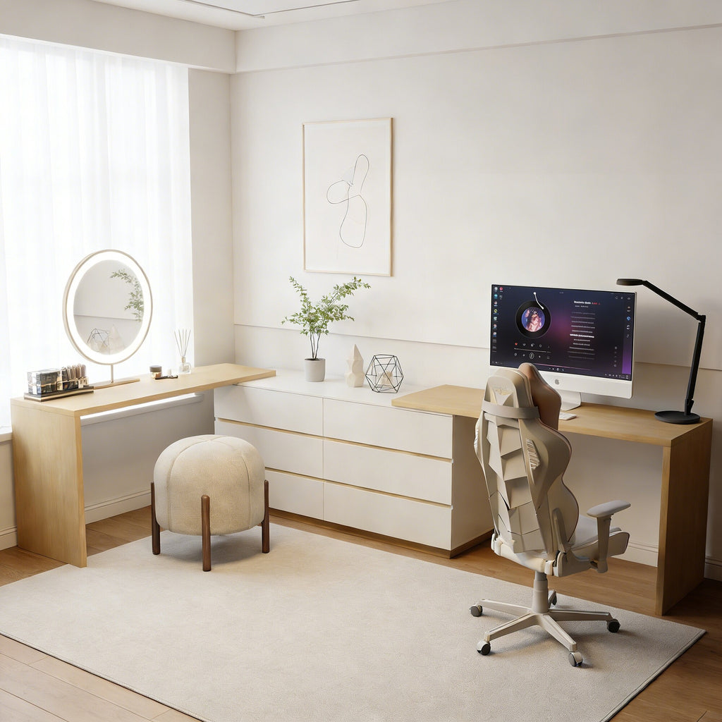 144 Inch Modern Home Office Expandable Dresser Desk with 6 Drawers for 2 Person